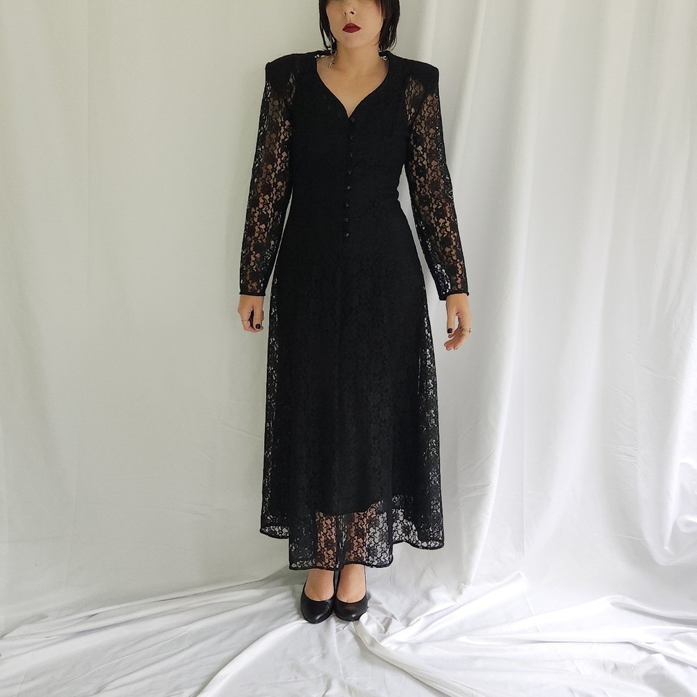90s‎ Black Lace Long Sleeve Whimsigoth Dress